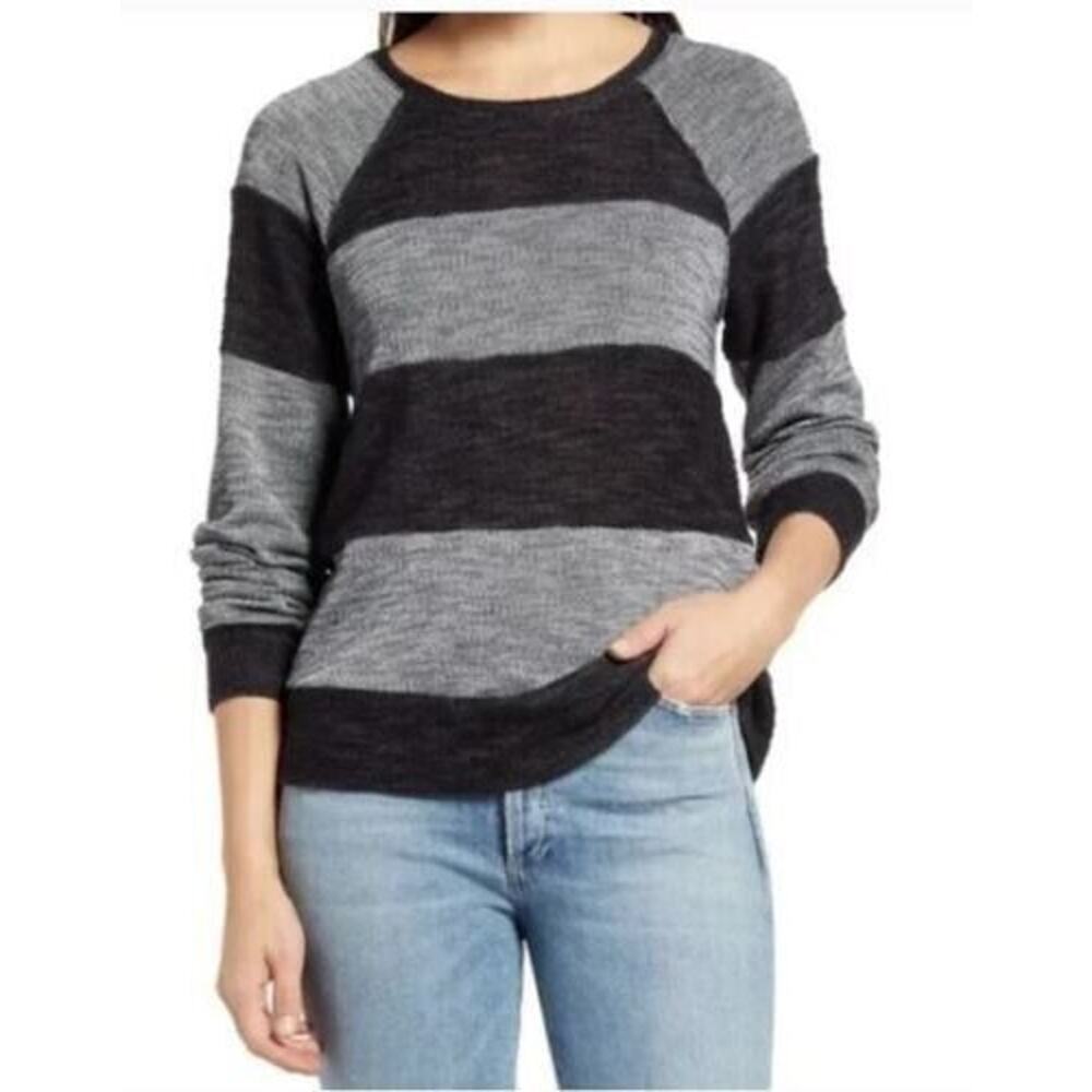 Everleigh Women's Textured Sweatshirt In Charcoal‎ Grey Stripe Small MSRP $59